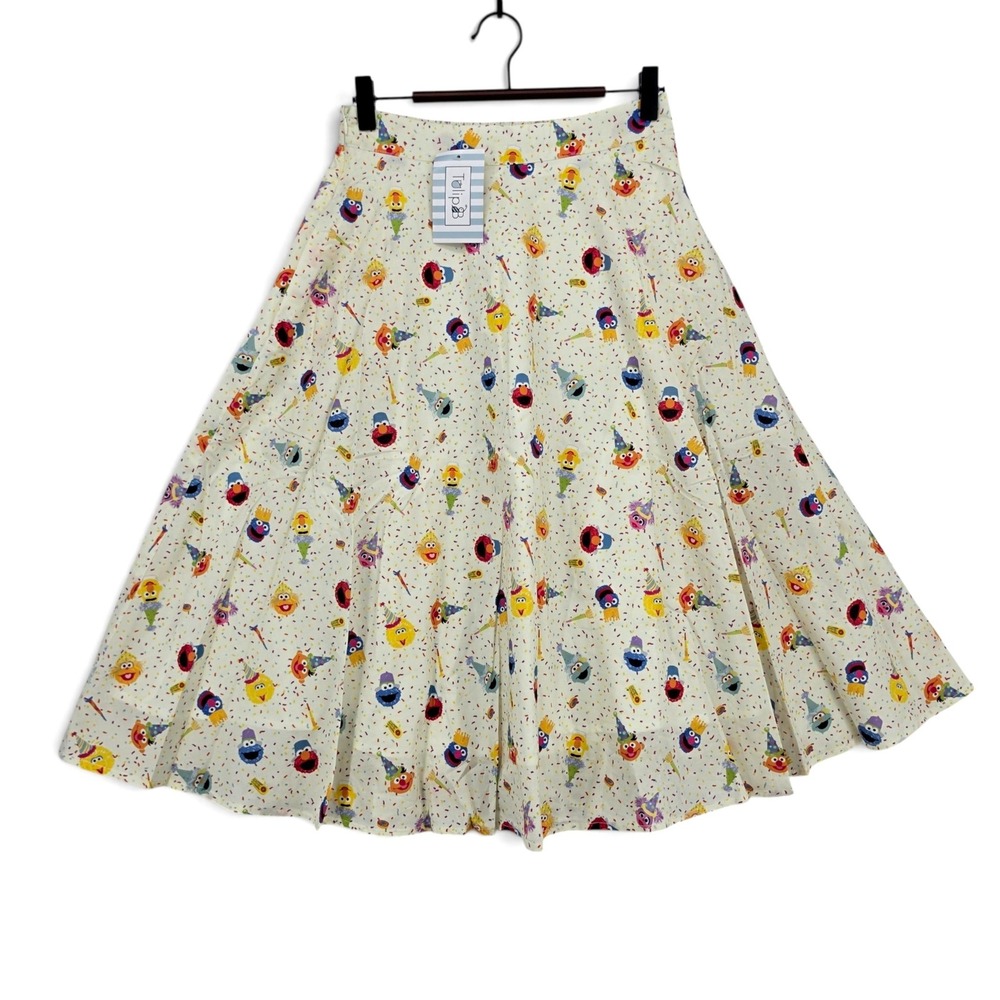 Tulip B Sesame Street Elmo Friends Cotton Midi Skirt Small NWT Pockets Party